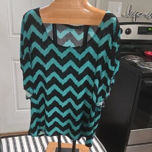 Star Vixen Chevron Blouse in Black and Teal